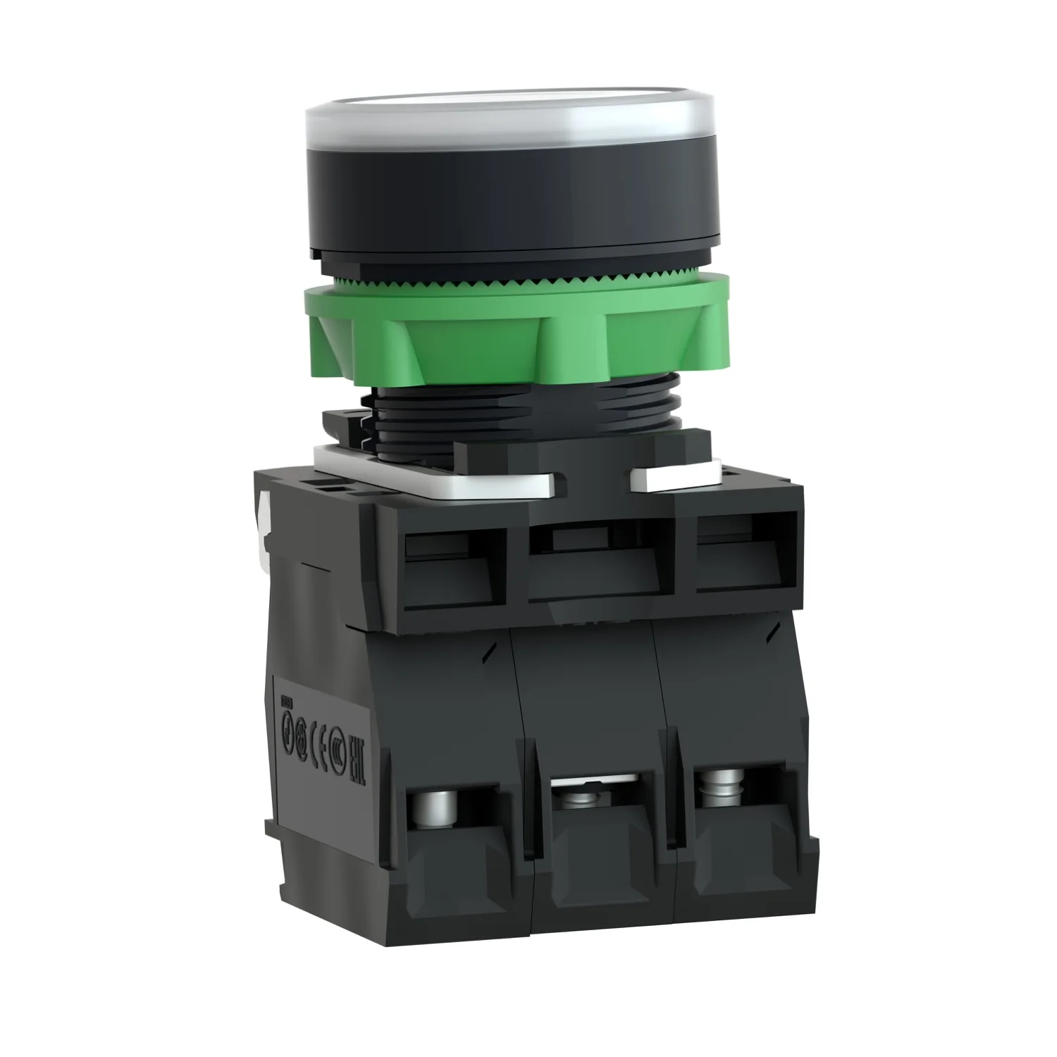 Işıklı basmalı buton, Harmony XB5, plastik, beyaz düz, 22mm, üniversal LED, düz lens, 1NO + 1NC, 230...240V AC - 4