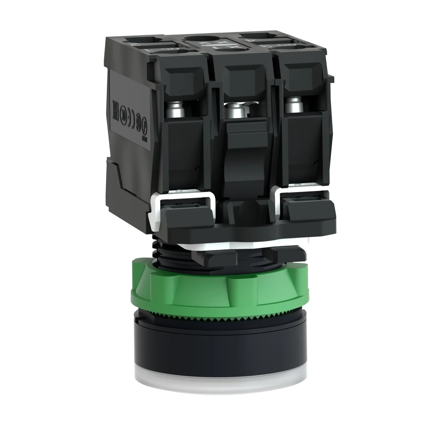 Işıklı basmalı buton, Harmony XB5, plastik, beyaz düz, 22mm, üniversal LED, düz lens, 1NO + 1NC, 230...240V AC - 5