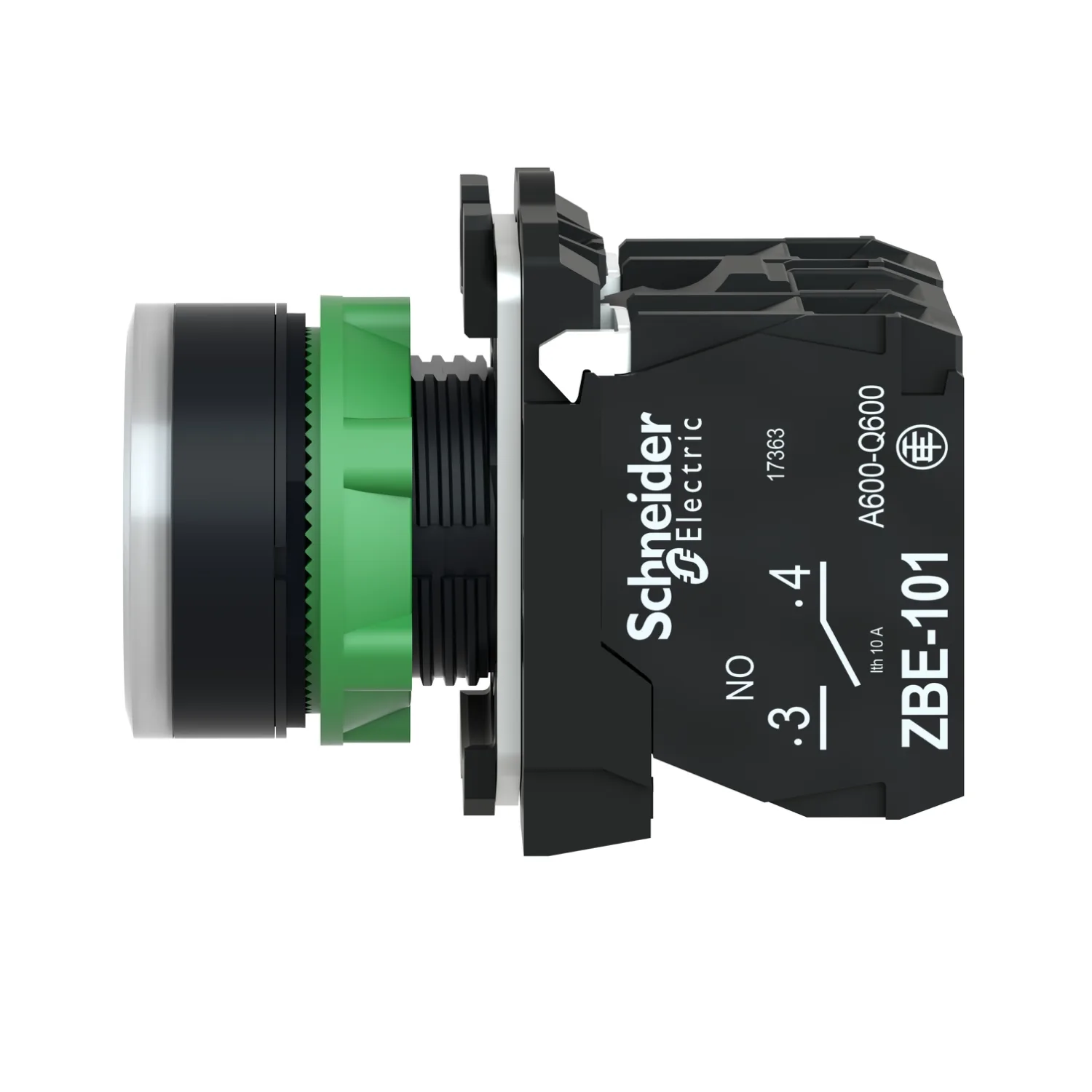 Schneider XB5AW31M5 - Işıklı basmalı buton, Harmony XB5, plastik, beyaz düz, 22mm, üniversal LED, düz lens, 1NO + 1NC, 230...240V AC