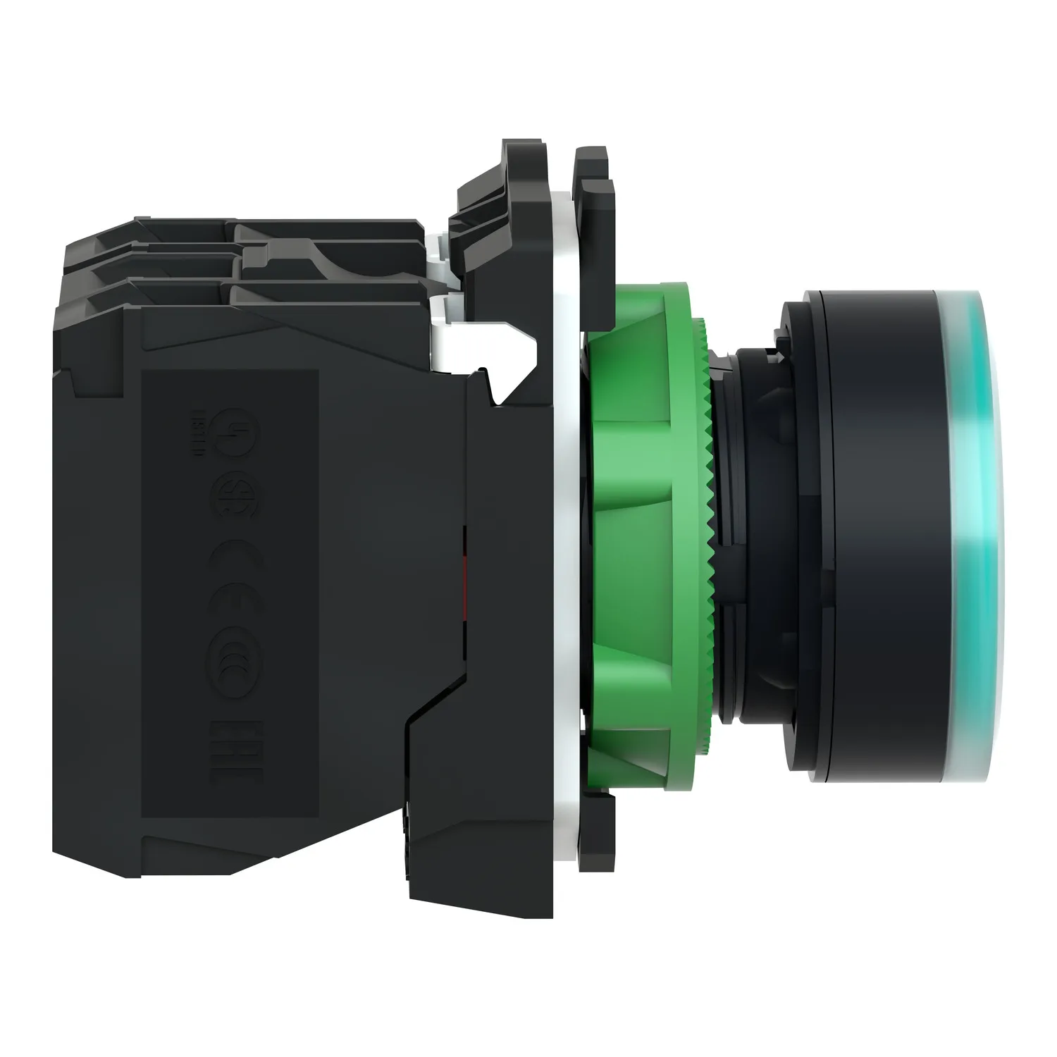 Harmony XB5, Işıklı basma buton, plastik, düz, yeşil, Ø22, BA9s ampul için düz lens, yaylı geri dönüş, <= 250 V, 1 NA + 1 NK - 6