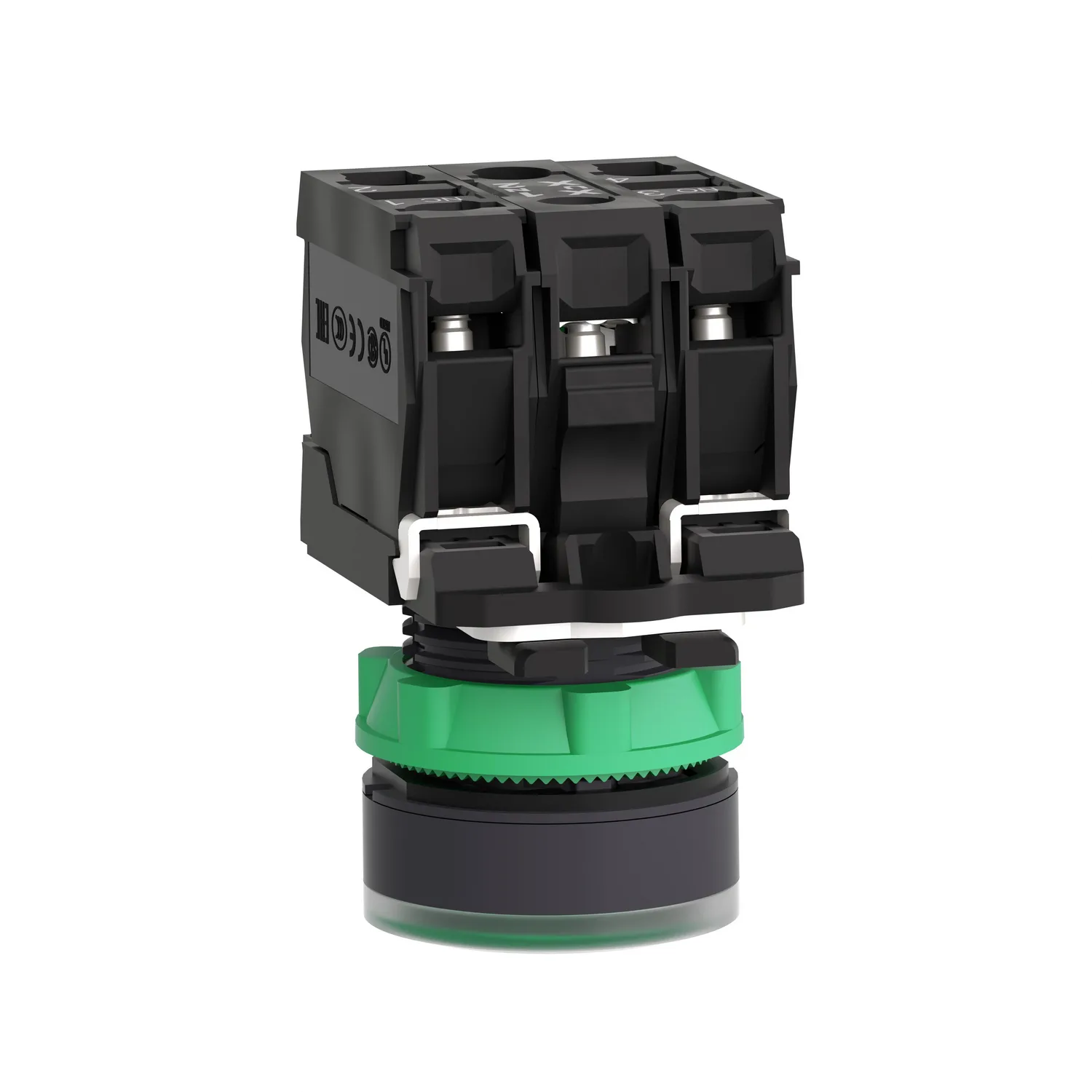 Schalter: Druck; 22mm; Stab.Pos: 1; NC + NO; grün; LED; 24V; IP66 - 2