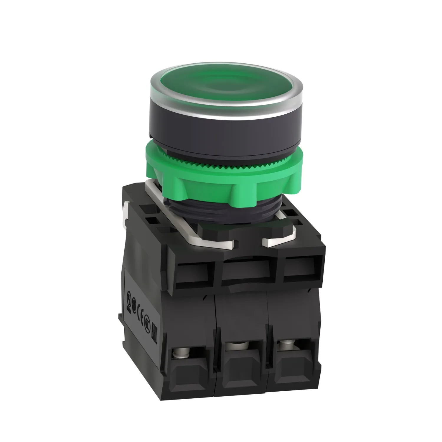 Schalter: Druck; 22mm; Stab.Pos: 1; NC + NO; grün; LED; 24V; IP66 - 5