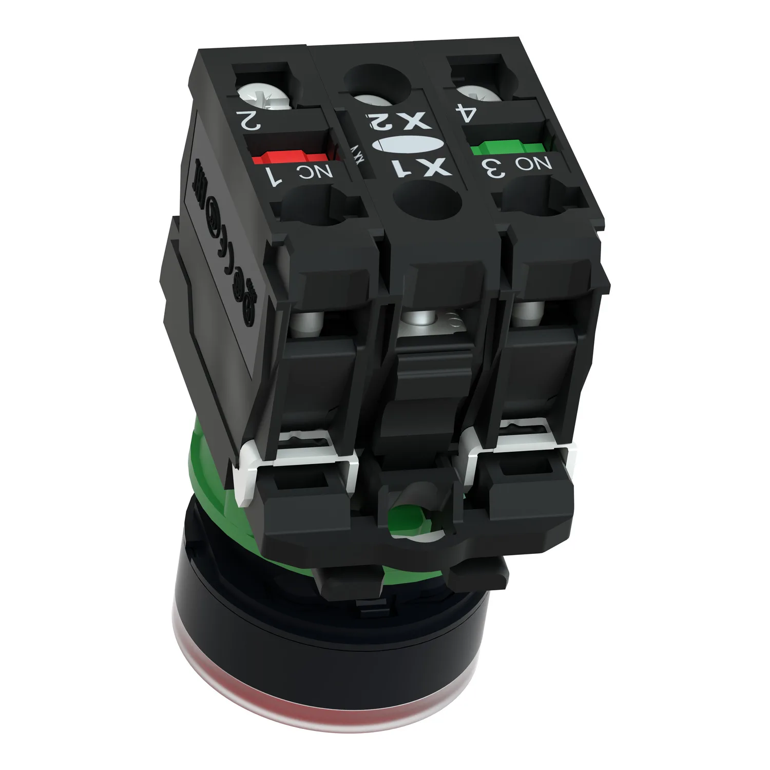 Harmony XB5, Işıklı basma buton, plastik, düz, kırmızı, Ø22, BA9s ampul için düz lens, yaylı geri dönüş, <= 250 V, 1 NA + 1 NK - 2
