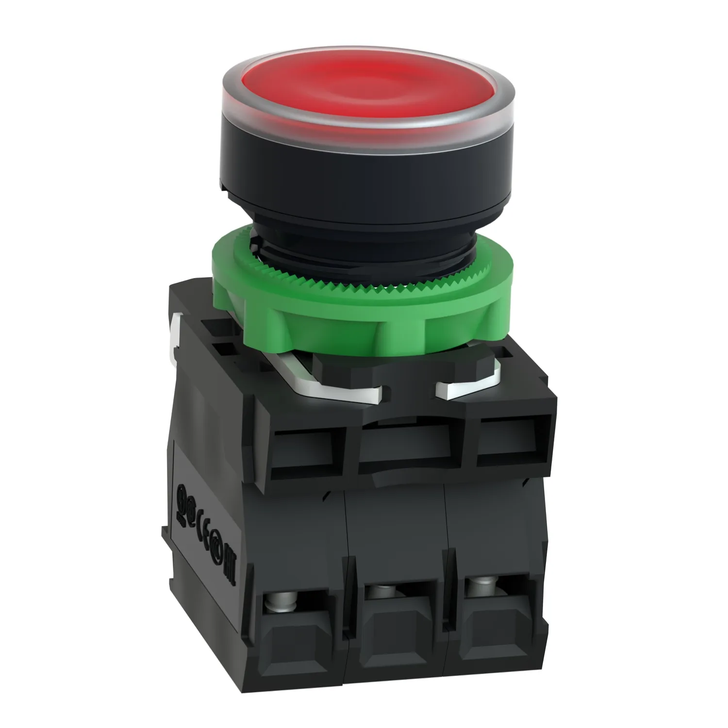 Harmony XB5, Işıklı basma buton, plastik, düz, kırmızı, Ø22, BA9s ampul için düz lens, yaylı geri dönüş, <= 250 V, 1 NA + 1 NK - 3