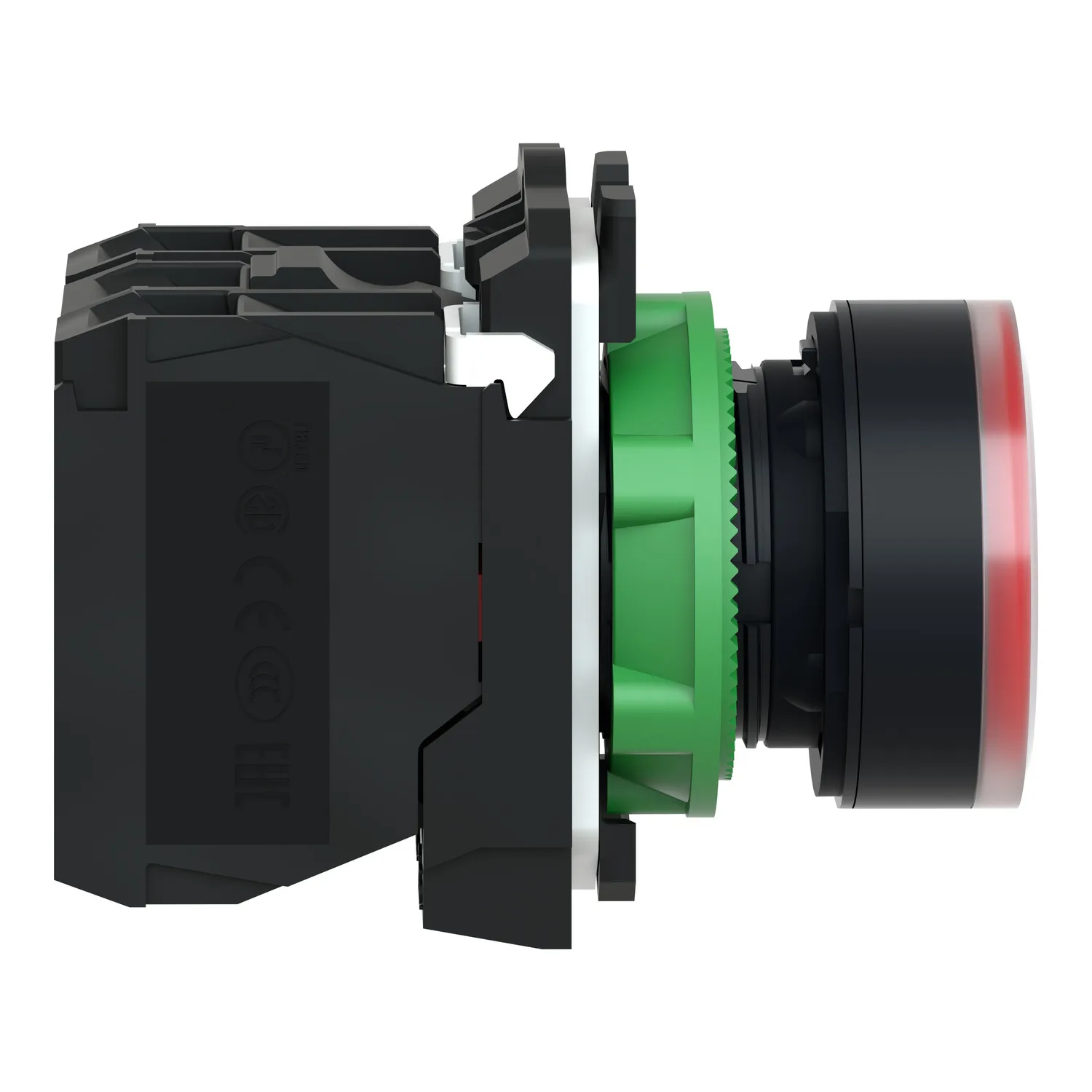 Harmony XB5, Işıklı basma buton, plastik, düz, kırmızı, Ø22, BA9s ampul için düz lens, yaylı geri dönüş, <= 250 V, 1 NA + 1 NK - 4