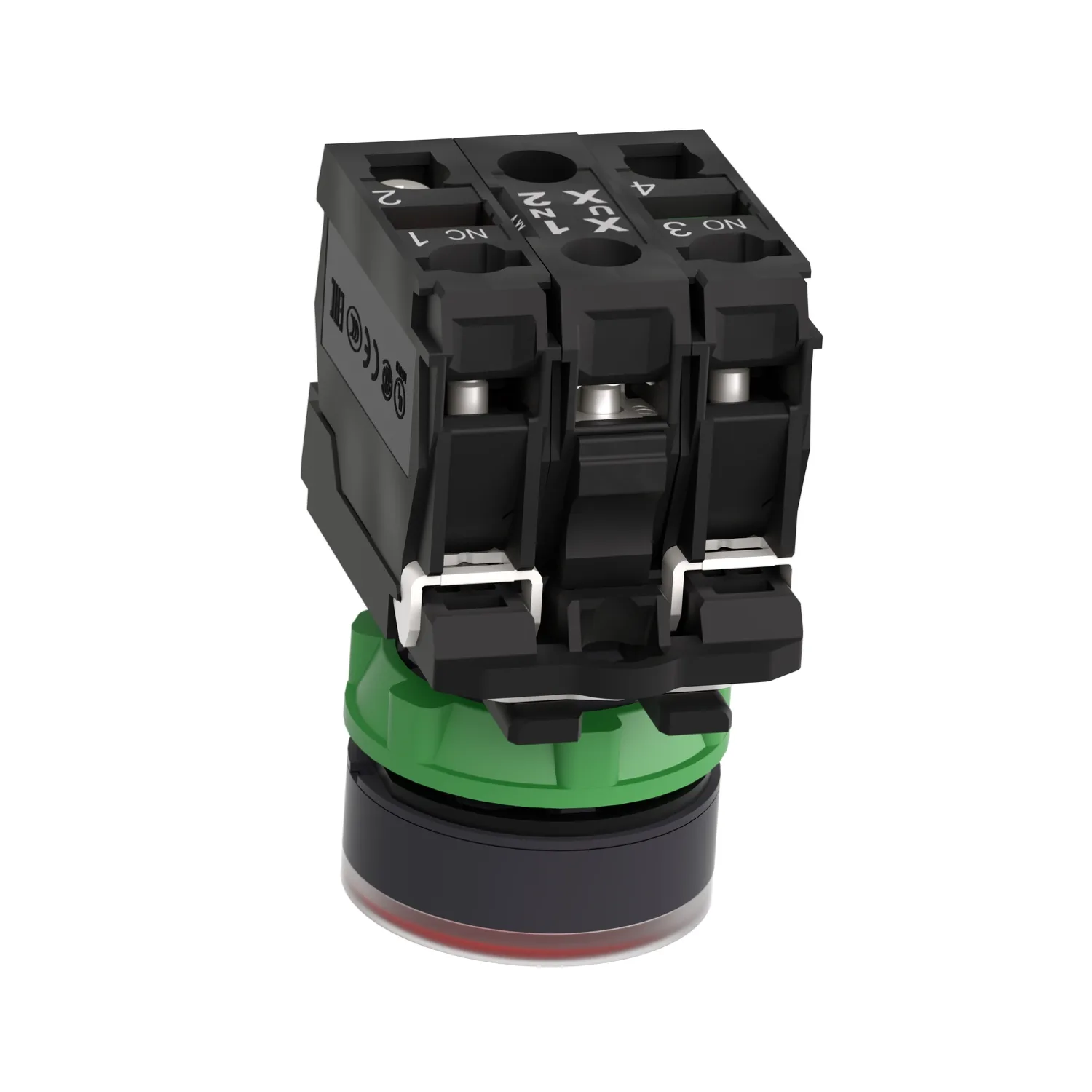 Leuchtdrucktaster, Harmony XB5, Kunststoff, rot, 22mm, universelle LED, glatte Kalotte, 1S + 1Ö, 24V ACDC - 6