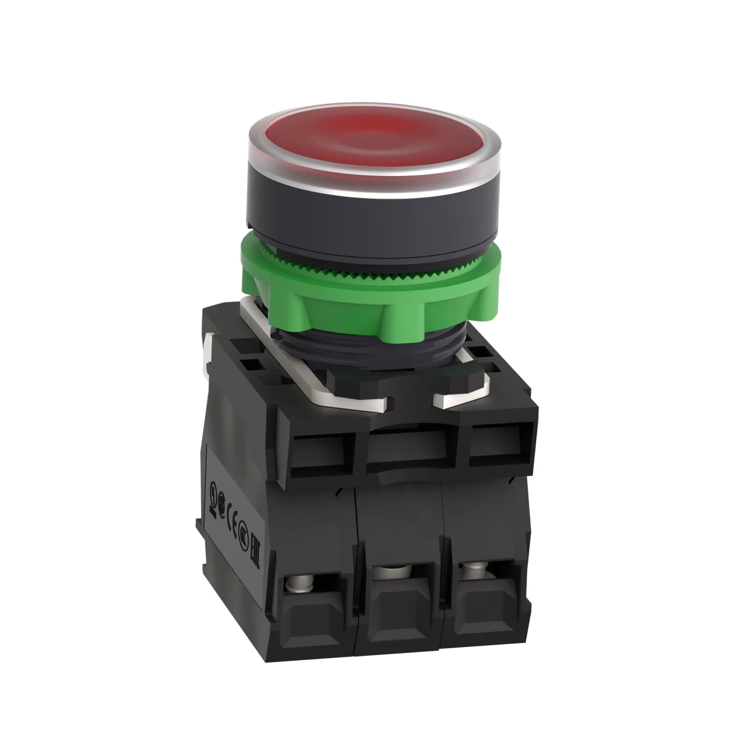 Şalter: basma buton; 22mm; Sabit poz: 1; NK + NA; kırmızı; LED; 230V - 5