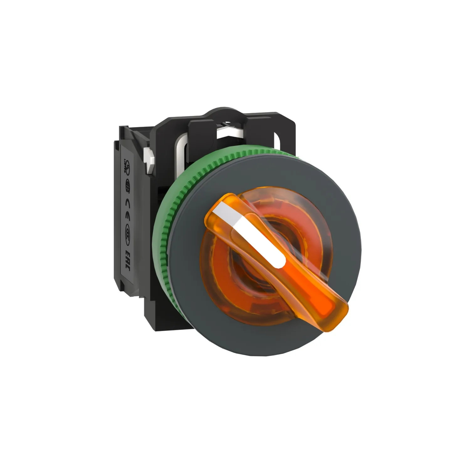 Schneider XB5FK125M5 - Leuchtwahlschalter, Harmony XB5F, Kunststoff, orange, 30mm, universelle LED, 2 Stellungen, 1S + 1Ö, 230-240V AC