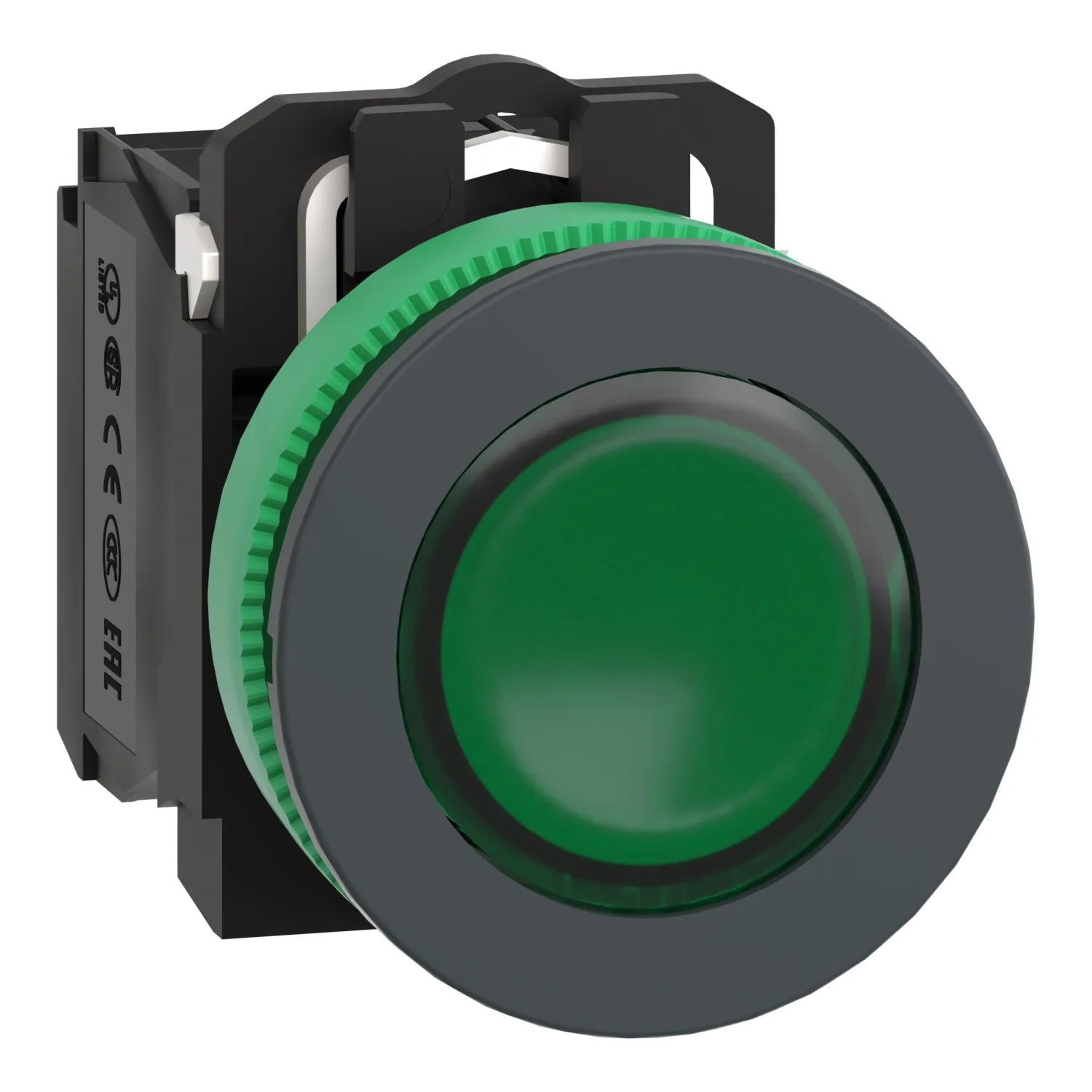 Schneider XB5FW33B5 - Leuchtdrucktaster, Harmony XB5F, Kunststoff, 30mm, grün, universelle LED, 1S+1Ö, 24V ACDC