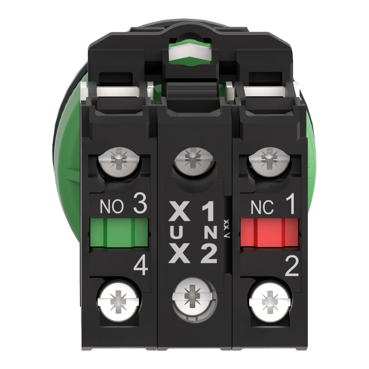 Schneider XB5FW33M5 - Leuchtdrucktaster, Harmony XB5F, Kunststoff, 30mm, grün, universelle LED, 1S+1Ö, 230V AC