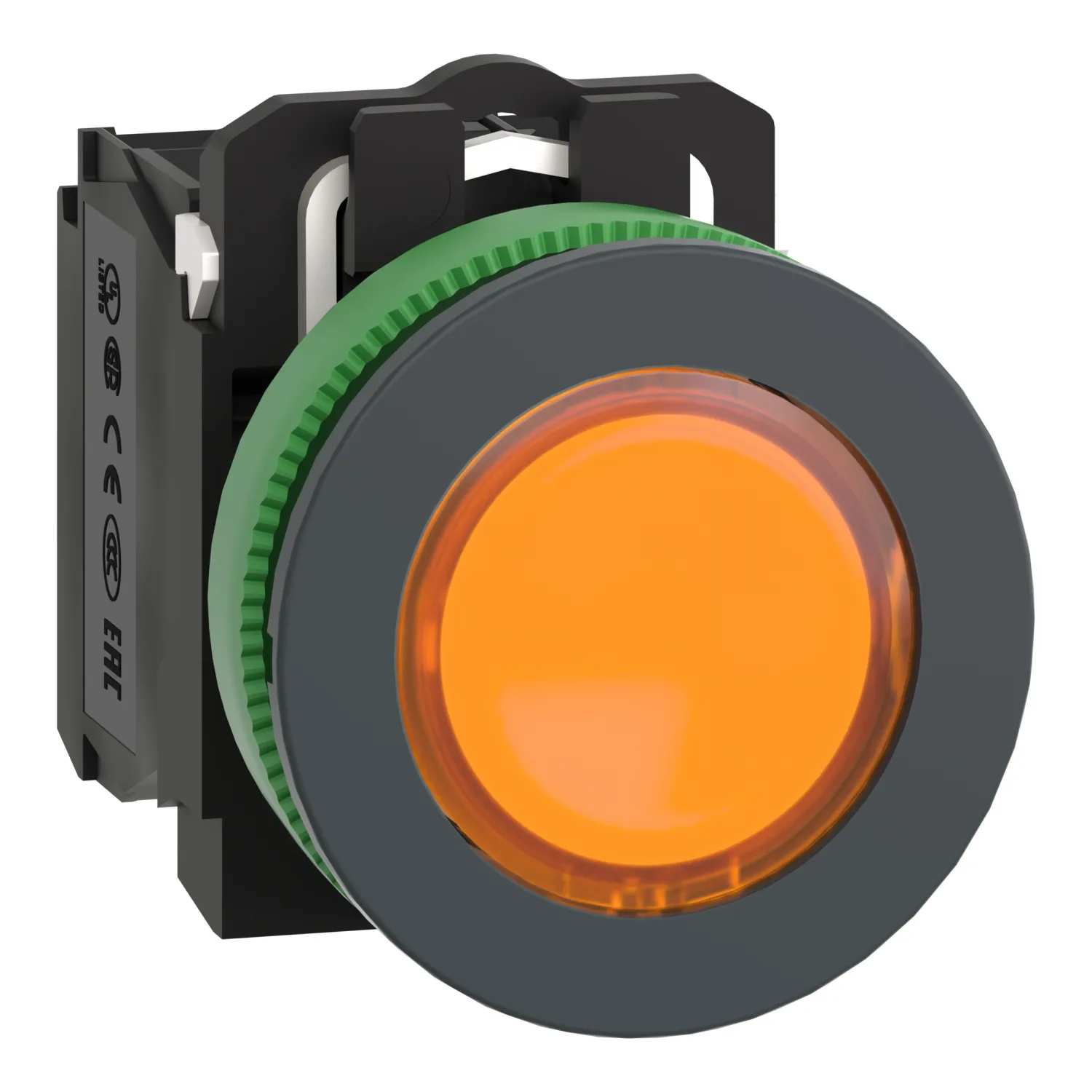 Schneider XB5FW35B5 - Leuchtdrucktaster, Harmony XB5F, Kunststoff, 30mm, orange, universelle LED, 1S+1Ö, 24V ACDC