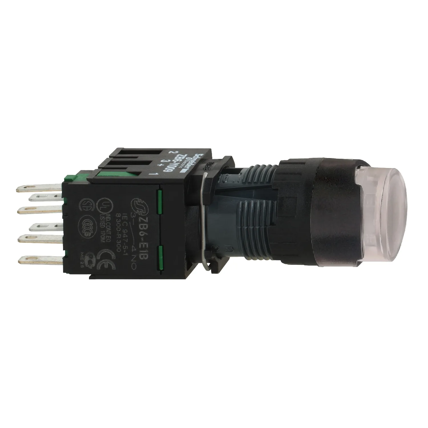 Schneider XB6AW1B1B - beyaz çıkıntılı komple ışıklı basma butonu Ø16 yaylı dönüş 1NO 12...24V
