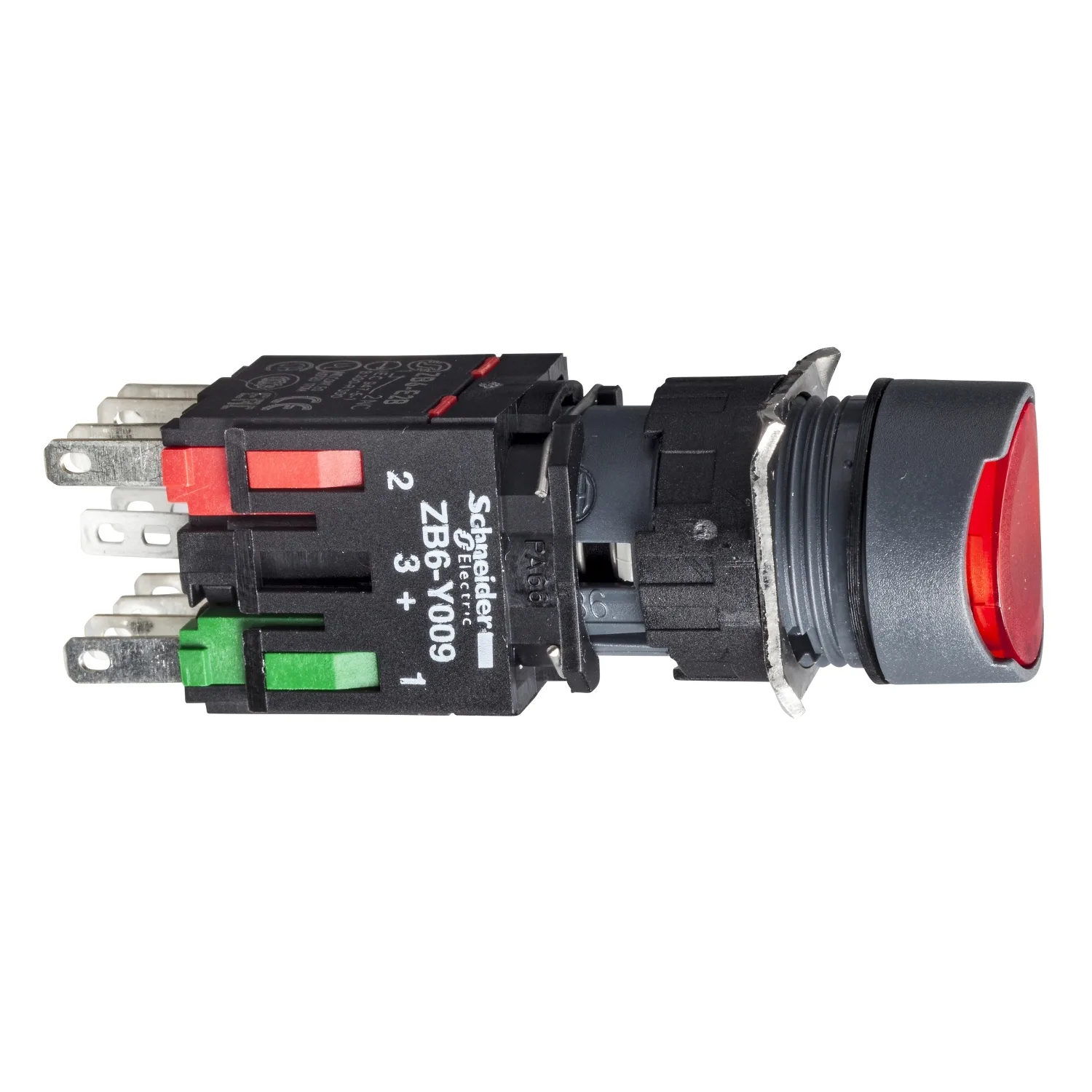 Schneider XB6AW4B2B - kırmızı düz komple aydınlatmalı basma buton Ø16 yaylı dönüş 1NC 12...24V
