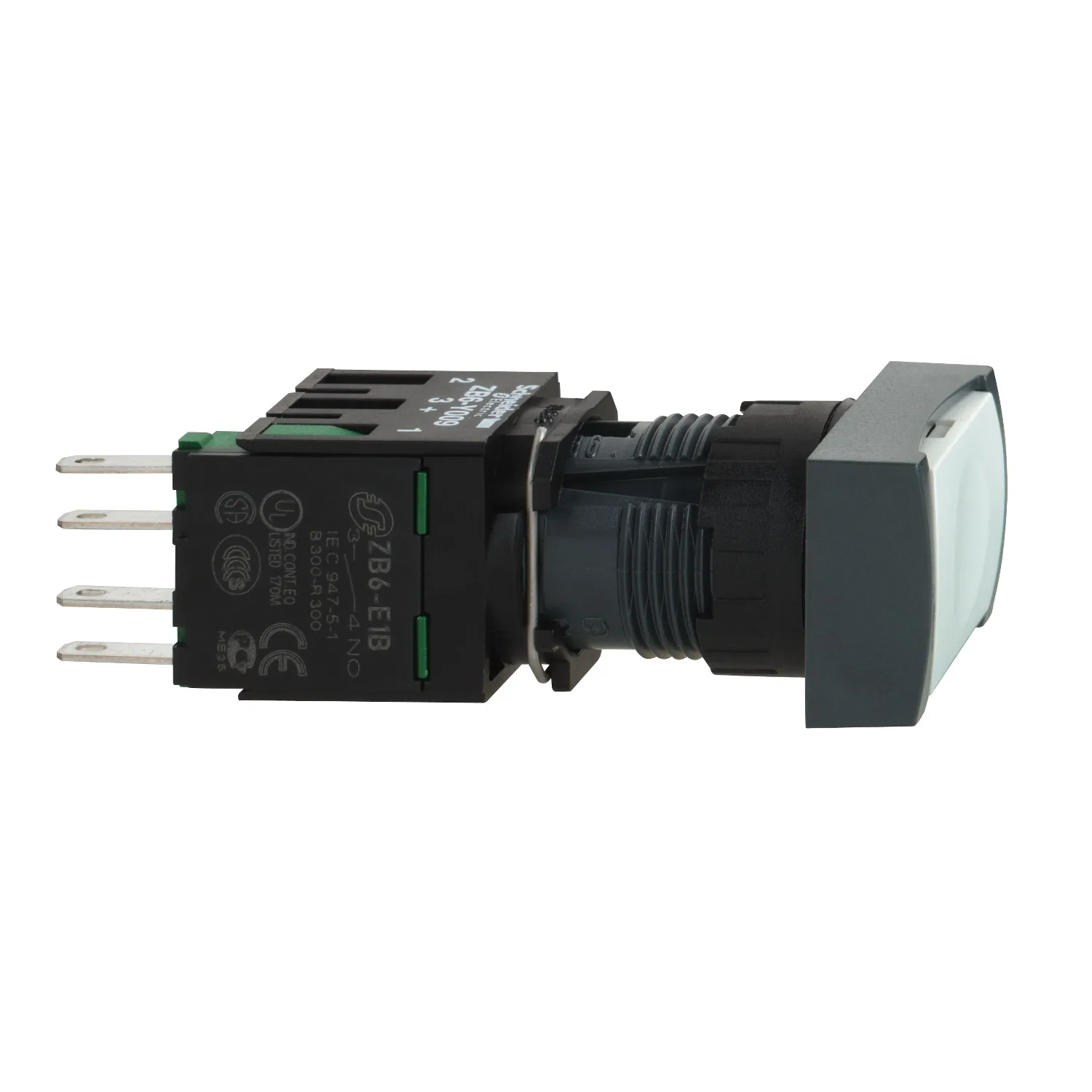 Schneider XB6DA11B - beyaz dikdörtgen düz komple basma buton Ø16 yaylı dönüş 1NO işaretsiz