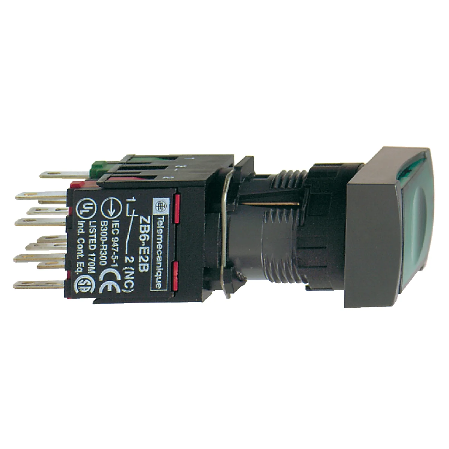 Schneider XB6DF3B1B - Harmony XB6 - bouton-pous. lum. complet - tête rect. - vert - Ø16 - 24V - 1F