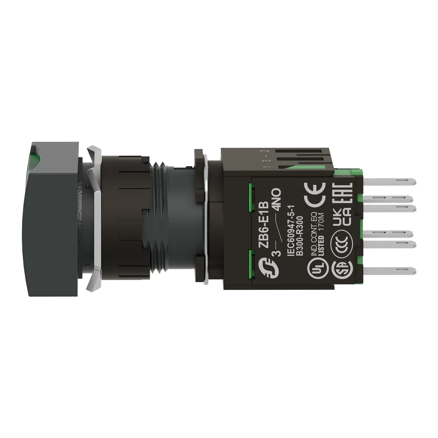 Schalter: Druck; 16mm; Stab.Pos: 1; NO; grün; LED; 12÷24VDC; Pos: 2 - 2