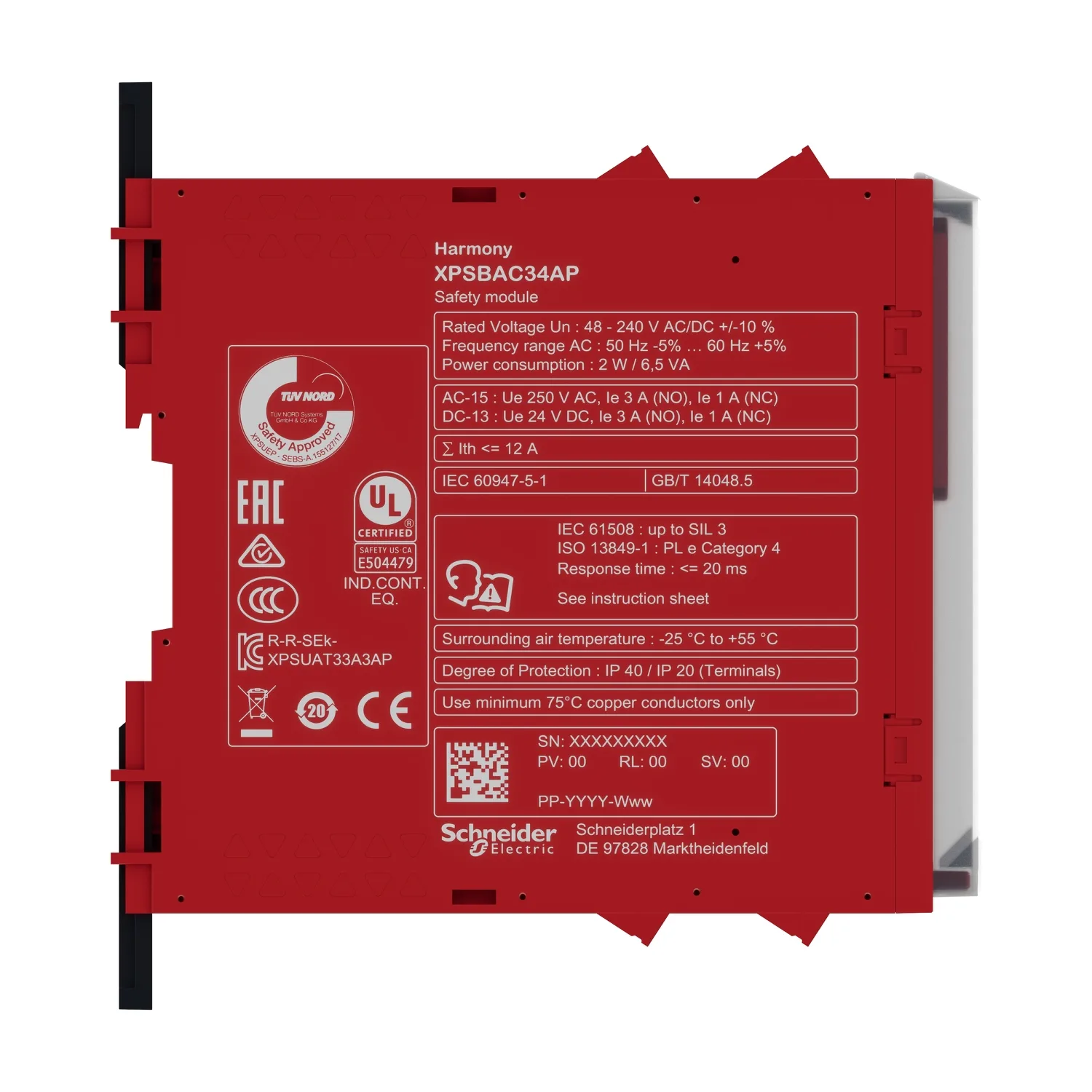 Sicherheitsrelais Harmony Basic, 1Funktion, 1Kreis/2Kanäle, PLe/Kat4/SIL3, 4S 2Ö, 48-240VAC/DC, Schraub - 4