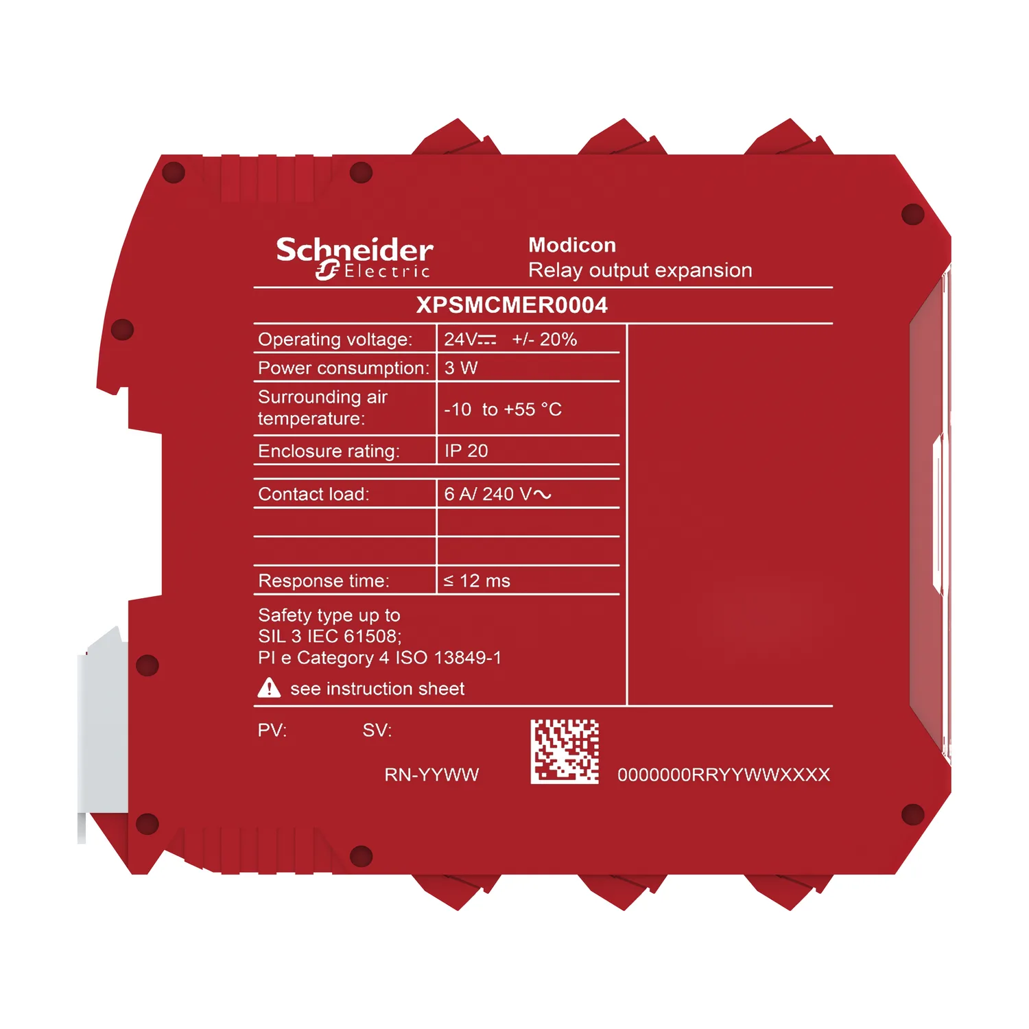 XPSMCMER0004 - Safety Röle Çıkış Modülü, Genişleme bus bağlantısız 1 çıkış için 2 emniyet röle çıkış (2 NO + 1 NC) - 3
