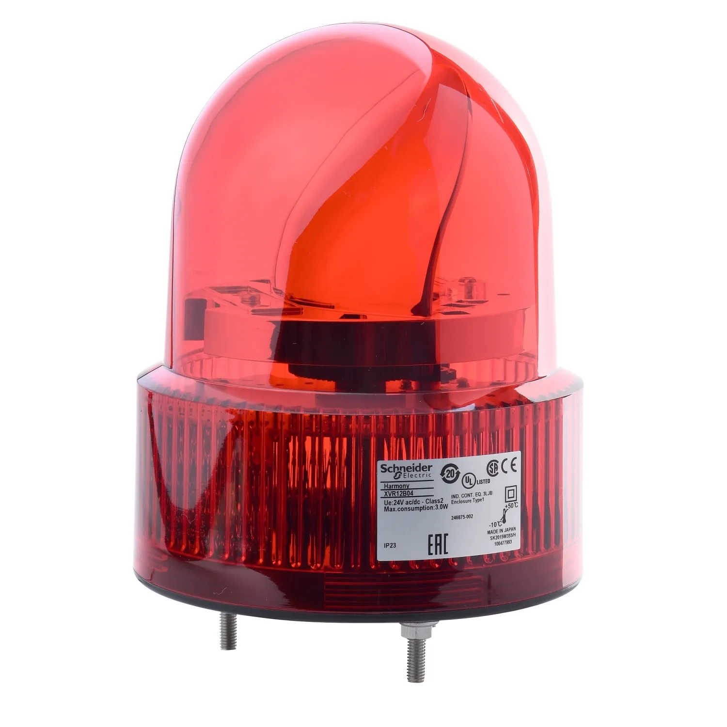Schneider XVR12B04 - Önceden kablolanmış döner aynalı ikaz lambası, Harmony XVR, 120 mm, kırmızı, buzersiz, 24 V AC DC