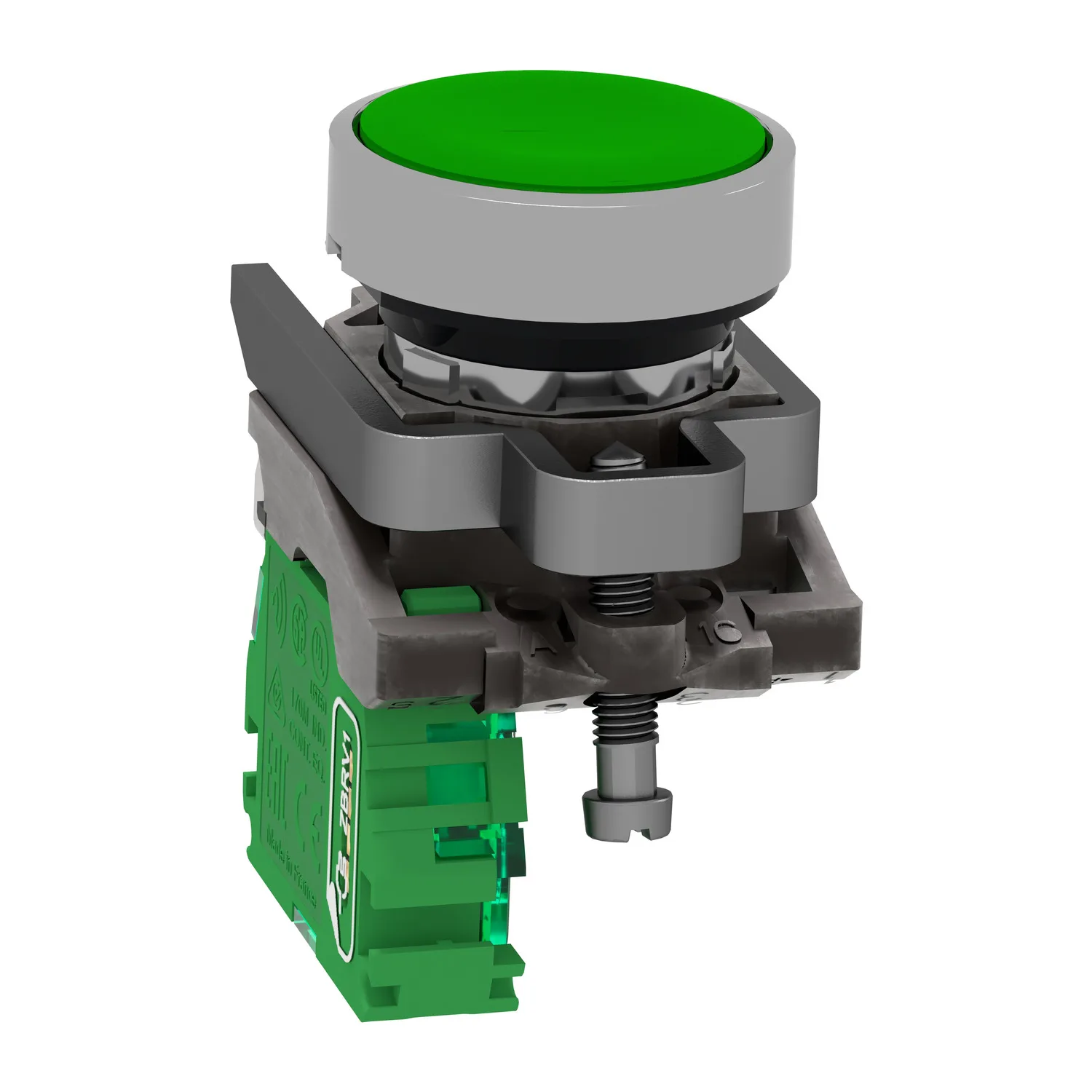 Schalter: Druck; 22mm; Stab.Pos: 1; grün; Fehlen; IP66; flach; Pos: 2 - 3