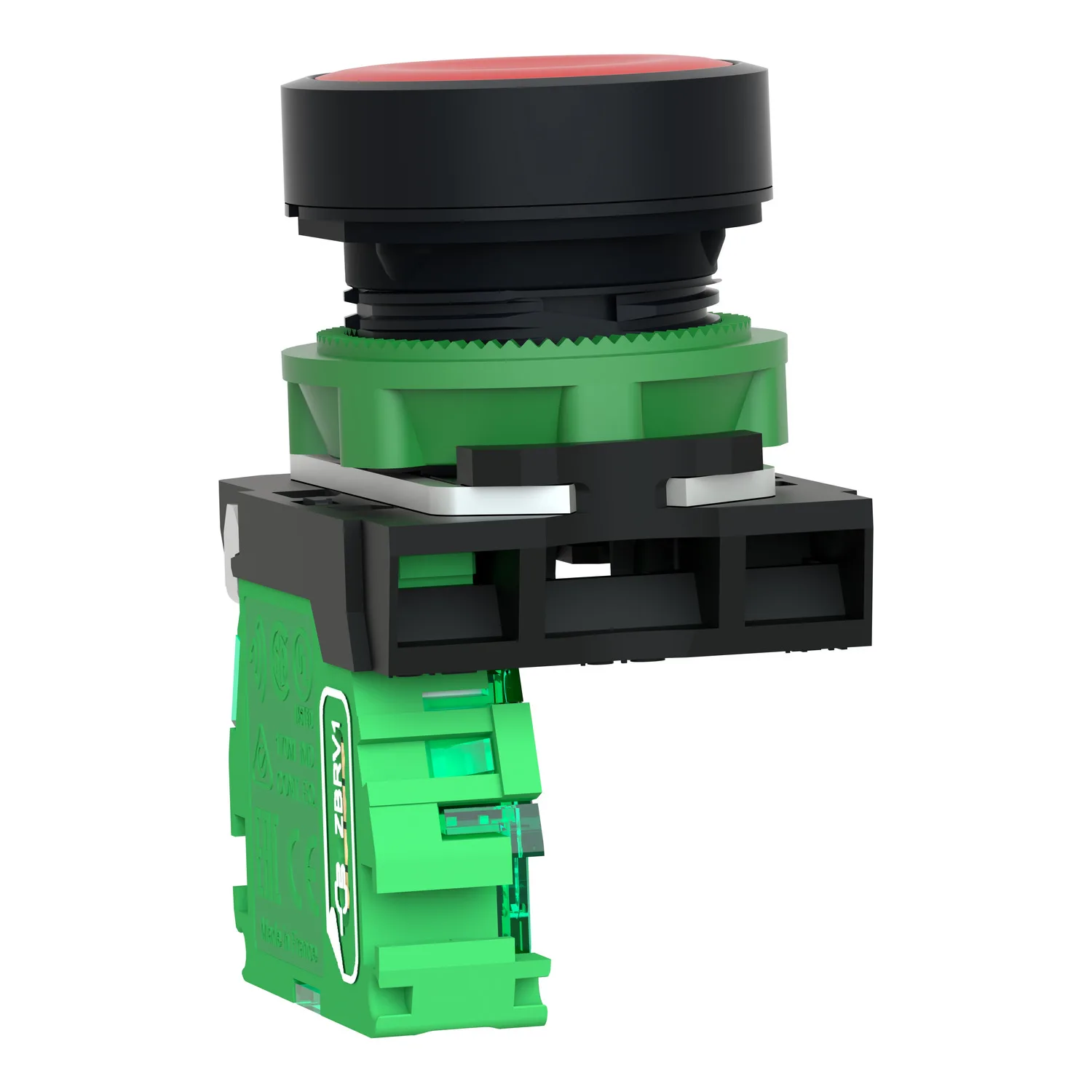 Schalter: Druck; 22mm; Stab.Pos: 1; rot; Fehlen; IP66; flach; Pos: 2 - 5