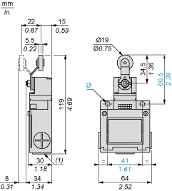 Limit switch XCKM, thermoplastic roller lever, 1NC+1NO, snap action, Pg11 cable entry - 2