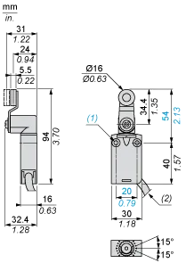 XCMD2115L1 - Sınır şalteri XCMD, termoplastik makaralı kol, 1NC+1NO, ani etkili, 1 m kablo - 2