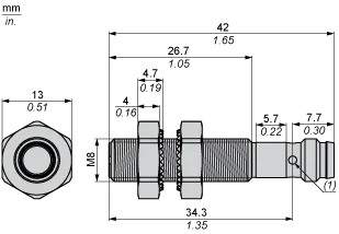 Endüktif sensör, XS1, M8, paslanmaz çelik, Sn 2.5 mm, NPN, NC, L 42.5 mm, 12...24 VDC, tıkalı, 3 telli - 2