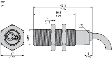 Endüktif sensör, XS1, M12, pirinç, Sn 2 mm, PNP, NA, 2 m kablo, L44 mm, 12...24 VDC, düz, 3 telli - 2