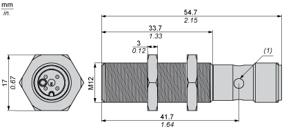 Endüktif sensör, XS1, M12, pirinç, Sn 2 mm, PNP, NA, M12 konnektör, L55 mm, 12...24 VDC, düz, 3 telli - 2