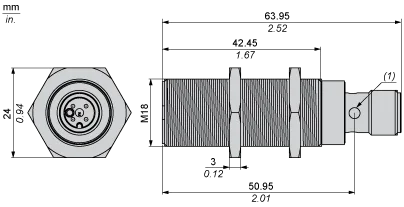 Induktiver Sensor, XS1, M18, Messing, Sn 5 mm, PNP, Schließer, M12-Steckverbinder, L 64 mm, 12...24 V DC, bündig, 3-Leiter - 2