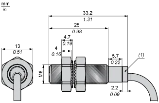 Détecteur inductif, XS, M8, acier inoxydable, Sn 1.5 mm, NPN, NO, câble 2 m, L33 mm, 12...24 VDC - 2