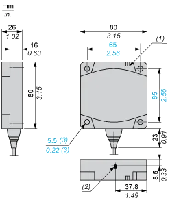Endüktif sensör, XS8, 80x80x26 mm, PBT, Sn 60 mm, NPN, NA, kablo 2 m, form D düz, 12...24 VDC - 2