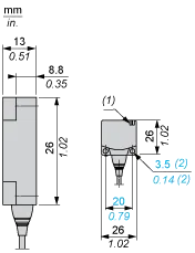 Inductive sensor, XS8, 26x26x13 mm, PBT, Sn 15 mm, PNP, NO, cable 2 m, form E flat, 12...24 VDC - 2