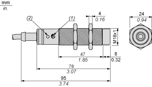 Kapazitiver Sensor, XT, M18, Kunststoff, Sn 8 mm, PNP, Schließer, Kabel 2 m, 12...24 VDC, nicht bündig, 3-Draht - 2