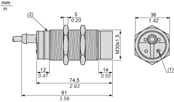 Kapazitiver Sensor, XT, M30, Kunststoff, Sn 15 mm, NPN, Schließer, Kabel 2 m, 12...24 VDC, nicht bündig, 3-Draht - 2