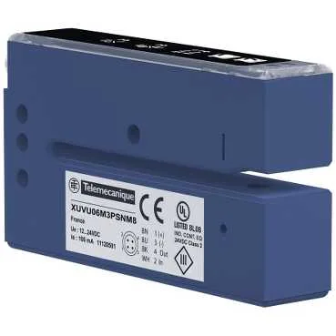 Telemecanique Sensors XUVU06M3PSNM8 - Ultrasonik çatal sensör XUVU, 24 V, PNP, NA/NK, M8, etiket algılama
