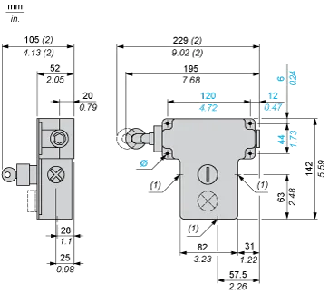 Not-Halt-Seilzugschalter mit Verriegelung XY2CE, LH-Seite, 1NC+1NO, Drucktaster mit Faltenbalg, Kabel 50 m - 2