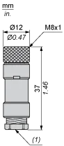 Connecteur XZ, droit femelle, M8, 4 broches, M9.5 x 1 presse-étoupe, métal - 2