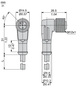 Vorkonfektionierter Steckverbinder XZ, gewinkelte Buchse, M12, 5-polig, PUR-Kabel, 5 m - 2